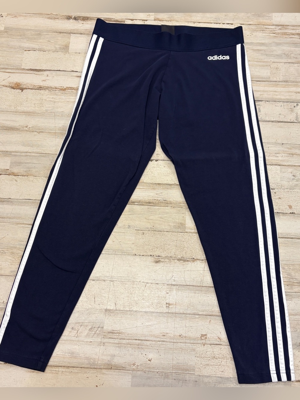 Adidas Leggings Women’s Large Navy Climalite 3 Stripes Yoga Pants Stretch Active